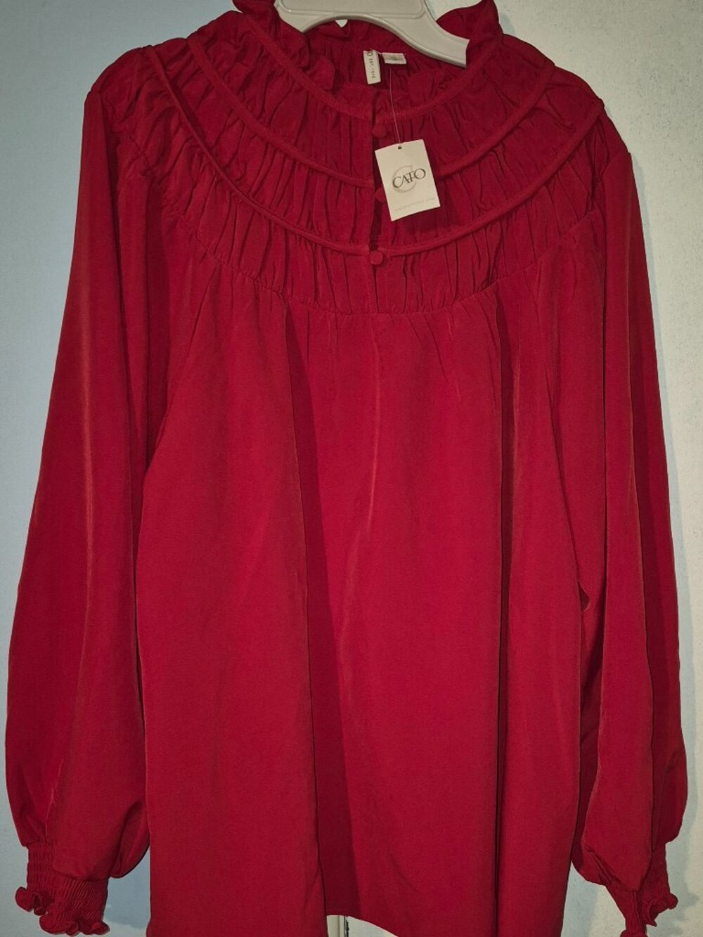 CATO Vampiress Red Ruffle LS Blouse Polyester Spandex Women's Size XL BRAND NEW